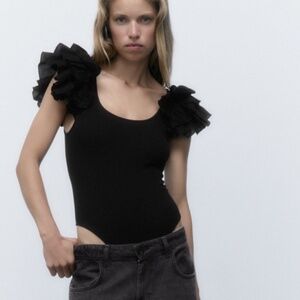 Zara Ruffled Ribbed Bodysuit
